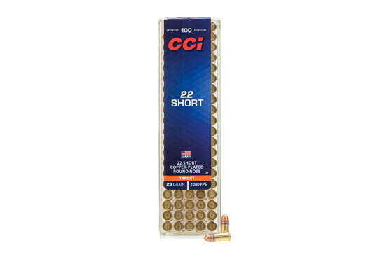 CCI 22 Short 29gr Copper Plated Round Nose Ammo comes in a box of 100